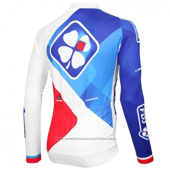 2016 Maillot Cyclisme FDJ Blanc et Bleu Manches Longues et Cuissard